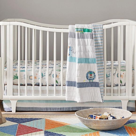 Pottery Barn Baby Colby Crib Skirt NWT Dots & Stripes 16” Drop 100% Cotton - Picture 8 of 8